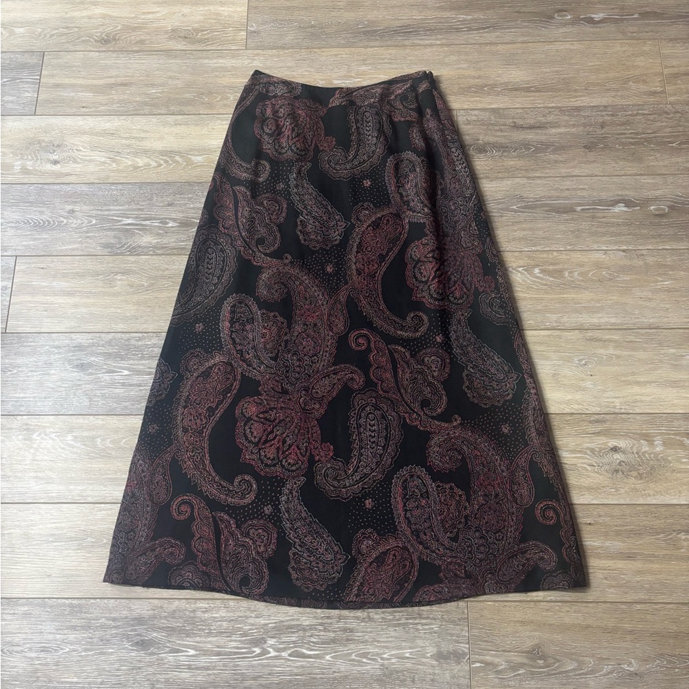 Talbots Skirt Sz 6 Silk Wool Paisley Midi Dark Romantic Academia Retro Preppy